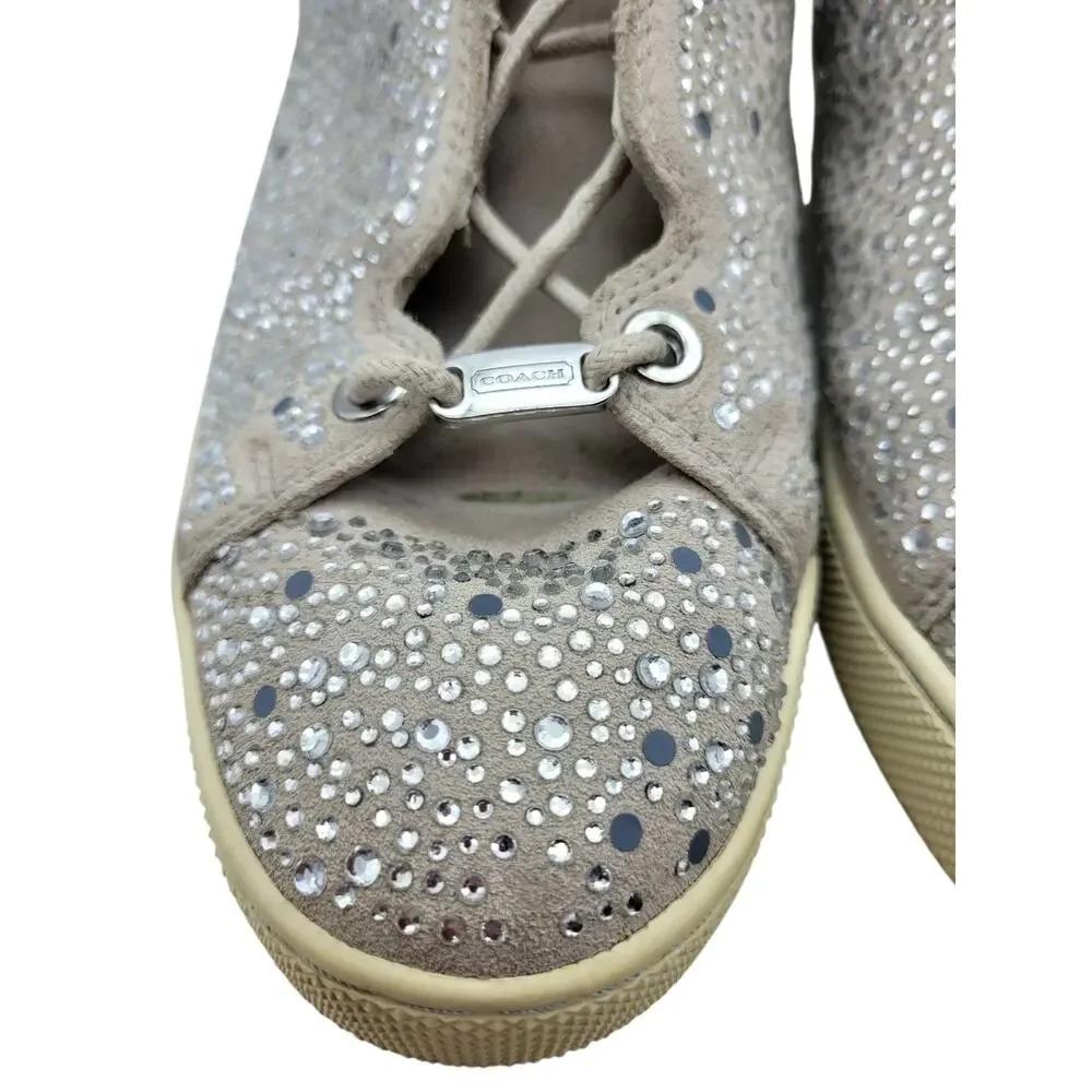 Preloved Coach Penda Nude Suede Jeweled High Top Sneakers Size 11M